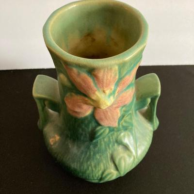 LOT 38: Vintage Roseville Pottery Clematis Double Handled Vase