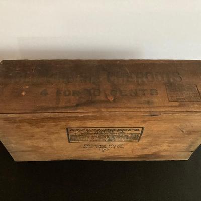 LOT 43: Antique / Vintage Flemish Art Co Pipe Holder, Old Virginia Cheroots Wooden Box, with Vintage Lighters and Matches
