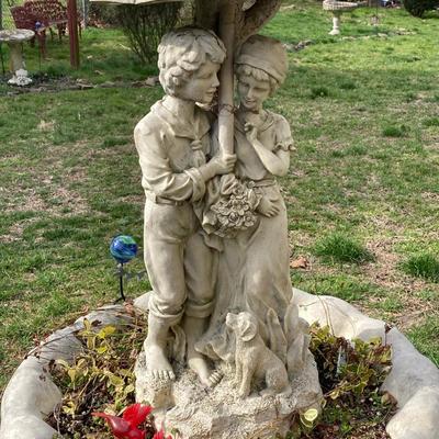 LOT 54: Large Plastic Single Tier Boy and Girl Lawn Ornament, Welcome to my Garden Stake and More