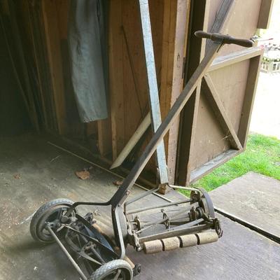 lot-176-two-antique-vintage-wooden-handle-push-reel-lawn-mowers