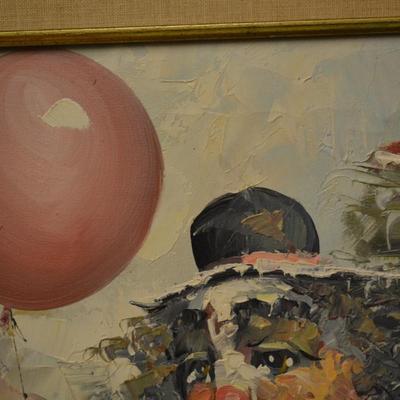 Vintage W. Engel Clown Portrait Oil Painting 19.25"x15.25"