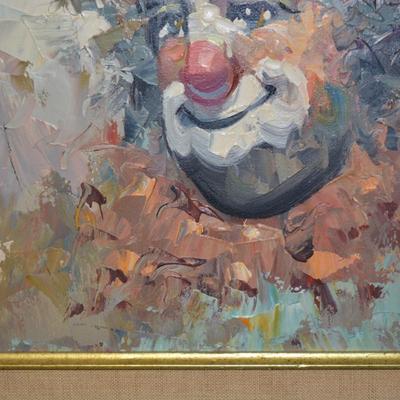 Vintage W. Engel Clown Portrait Oil Painting 19.25"x15.25"