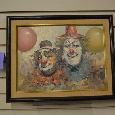 Vintage W. Engel Clown Portrait Oil Painting 19.25"x15.25"