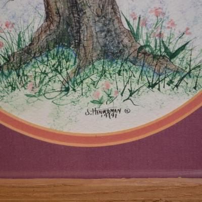 Set of 2 J. Hinerman Framed & Matted Signed Folk Art Prints '90 & '91