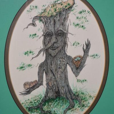 Set of 2 J. Hinerman Framed & Matted Signed Folk Art Prints '90 & '91