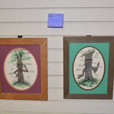 Set of 2 J. Hinerman Framed & Matted Signed Folk Art Prints '90 & '91