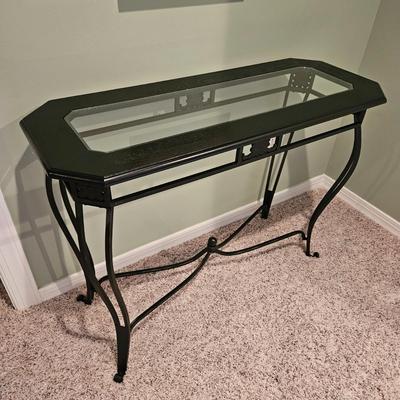 Black Metal, Wood and Glass Console Table (BLR-DW)