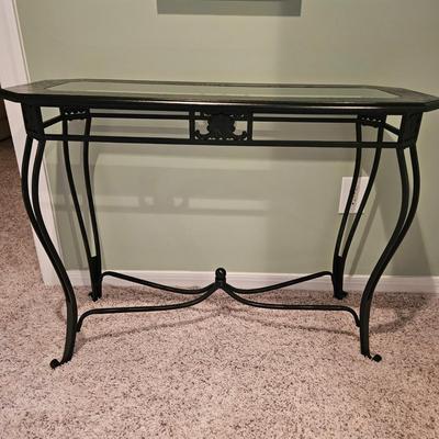 Black Metal, Wood and Glass Console Table (BLR-DW)