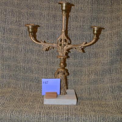 Very Vintage Brass Candelabra with Marble Base 17.5"x13"