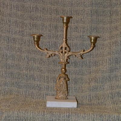 Very Vintage Brass Candelabra with Marble Base 17.5"x13"