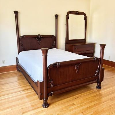 Two (2) Piece Solid Wood Clawfoot Queen Bedroom Set