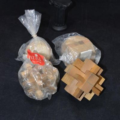 Lot of 4 Vintage Wooden Puzzles 3"x3" each