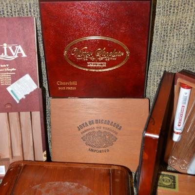 Lot of Wooden Cigar Boxes with Cigar Tubes