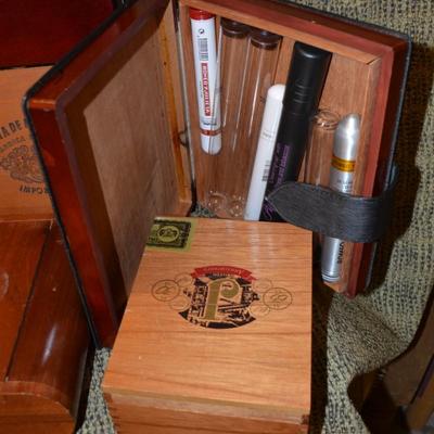 Lot of Wooden Cigar Boxes with Cigar Tubes