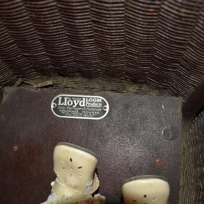Antique Lloyd Loom Products Wicker Perambulator with Antique Doll 34"x30"x14"