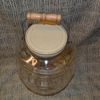 Vintage Glass Lidded Pickle Jar with Handle 13"x3"