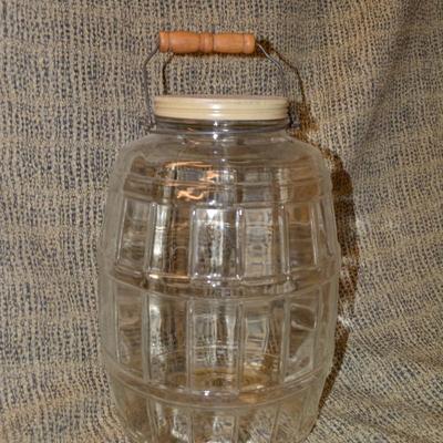 Vintage Glass Lidded Pickle Jar with Handle 13"x3"