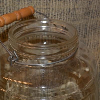 Vintage Glass Lidded Pickle Jar with Handle 13"x3"