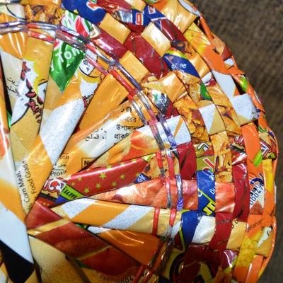 Cottage Industry Wire & Candy Wrapper Trash Can 12"x12"