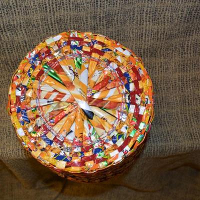 Cottage Industry Wire & Candy Wrapper Trash Can 12"x12"