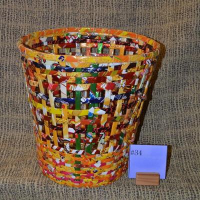 Cottage Industry Wire & Candy Wrapper Trash Can 12"x12"