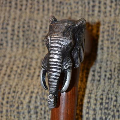 Pewter Elephant Head Walking Stick/Cane 34"