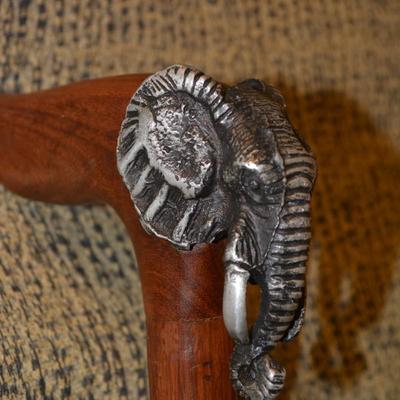 Pewter Elephant Head Walking Stick/Cane 34"