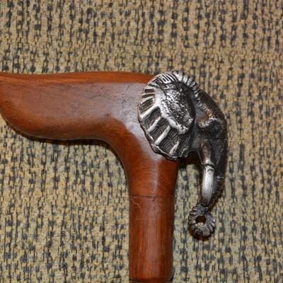 Pewter Elephant Head Walking Stick/Cane 34"