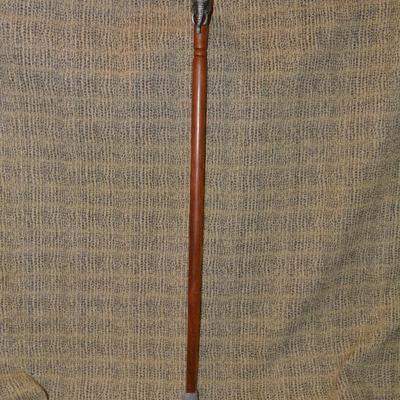 Pewter Elephant Head Walking Stick/Cane 34"