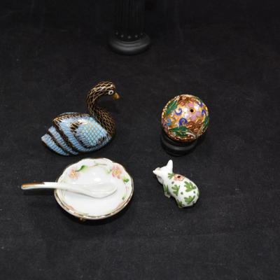 Cloisonne Egg & Goose w/ Ceramic Salt Pinch and Spoon + Bonus Pig