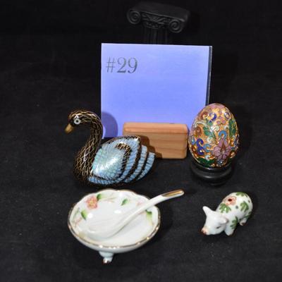 Cloisonne Egg & Goose w/ Ceramic Salt Pinch and Spoon + Bonus Pig
