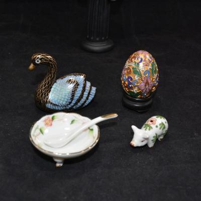 Cloisonne Egg & Goose w/ Ceramic Salt Pinch and Spoon + Bonus Pig
