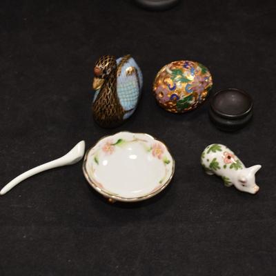 Cloisonne Egg & Goose w/ Ceramic Salt Pinch and Spoon + Bonus Pig