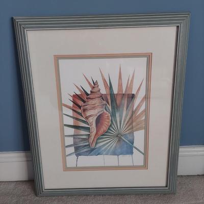 Signed Watercolor Beach Art Print w/ Terracotta Lamp (UB1-BBL)