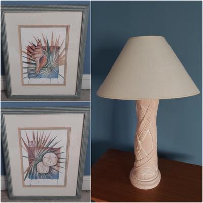 Signed Watercolor Beach Art Print w/ Terracotta Lamp (UB1-BBL)