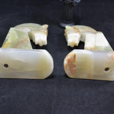 Vintage Carved Onyx Trojan Horse Head Bookends 8.5" Tall