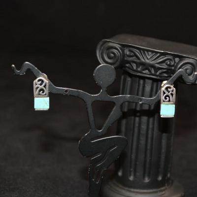 925 Sterling Turquoise Filigree Earrings 3.1g