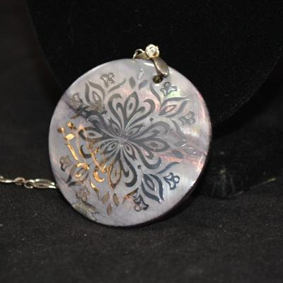 925 Sterling Chain w/ Silver Inlay Abalone Pendant 18" 15.2g