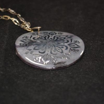 925 Sterling Chain w/ Silver Inlay Abalone Pendant 18" 15.2g