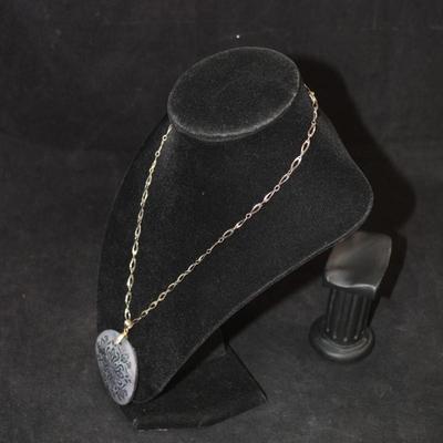 925 Sterling Chain w/ Silver Inlay Abalone Pendant 18" 15.2g