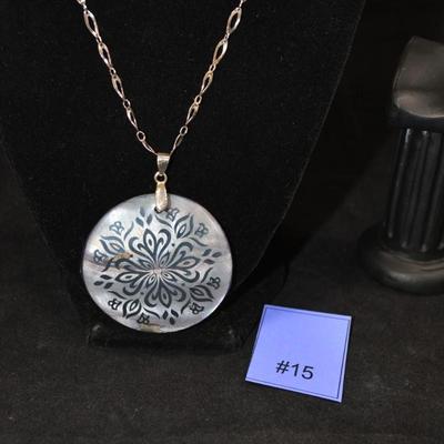 925 Sterling Chain w/ Silver Inlay Abalone Pendant 18" 15.2g