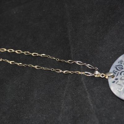 925 Sterling Chain w/ Silver Inlay Abalone Pendant 18" 15.2g