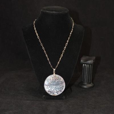925 Sterling Chain w/ Silver Inlay Abalone Pendant 18" 15.2g