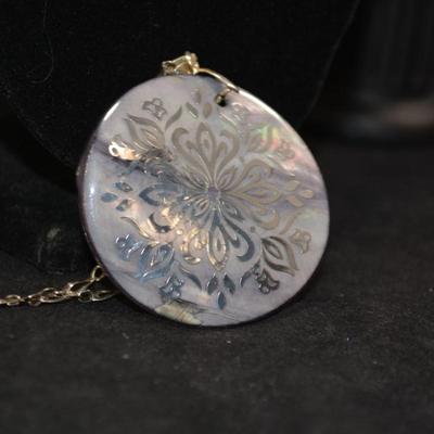 925 Sterling Chain w/ Silver Inlay Abalone Pendant 18" 15.2g
