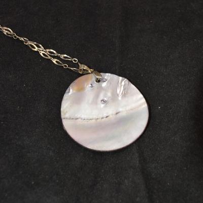 925 Sterling Chain w/ Silver Inlay Abalone Pendant 18" 15.2g