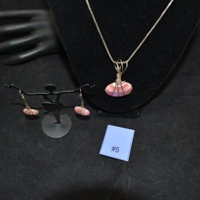 925 Sterling Box Chain w/ Matching 925 Rose Quartz Pendant & Earrings 18" - 24.9g
