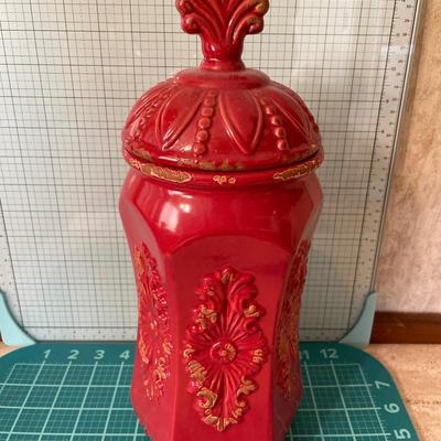 4 Large red ceramic canisters