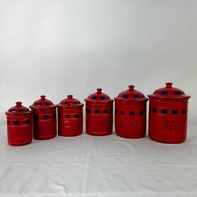 993 Vintage French Enamelware Canisters Set of 6
