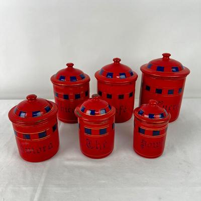 993 Vintage French Enamelware Canisters Set of 6