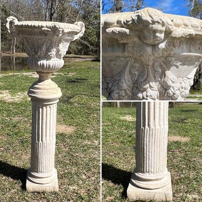 2 Piece ~ 63â€ Cement Greek Column With Planter